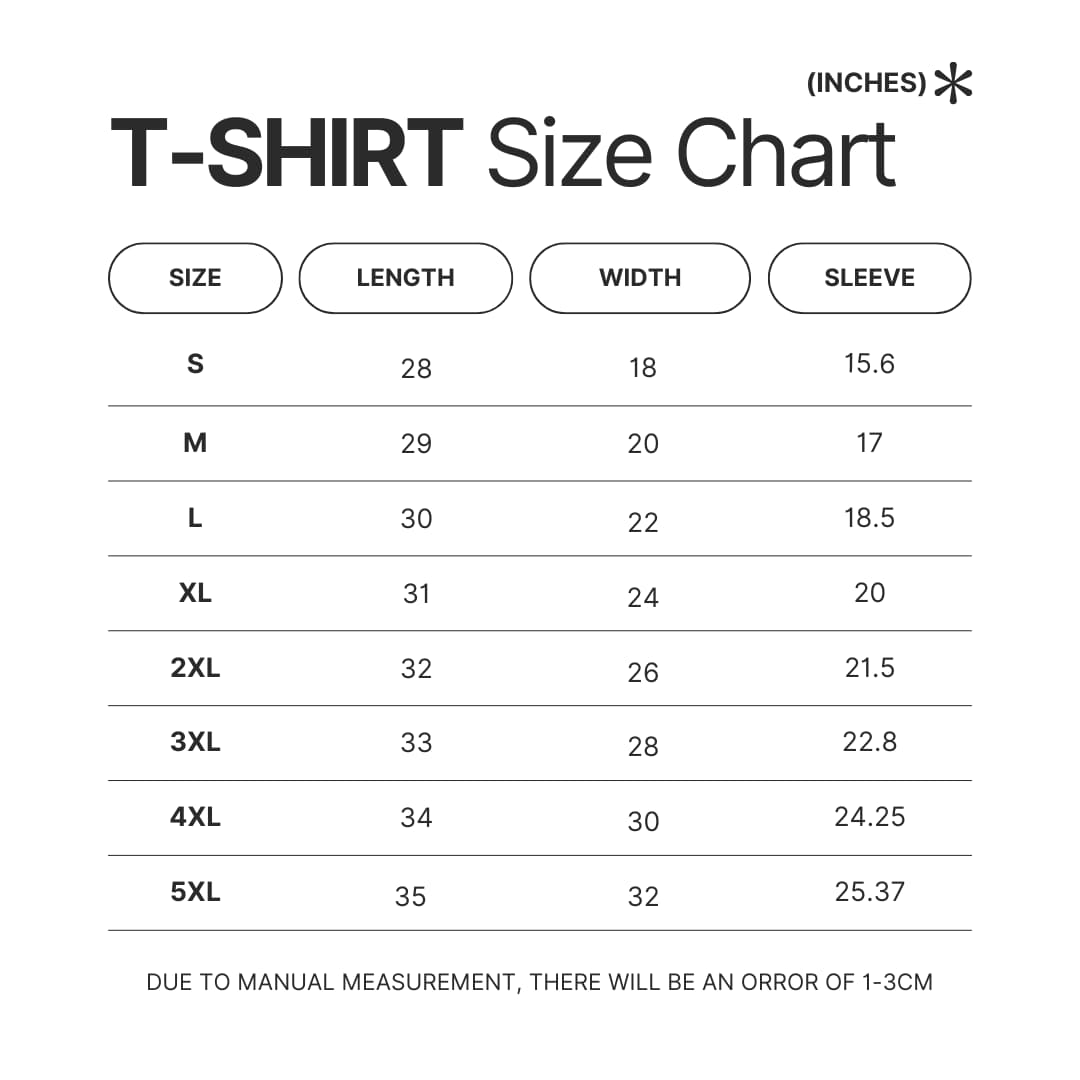 3D T shirt Size Chart - Overlord Shop