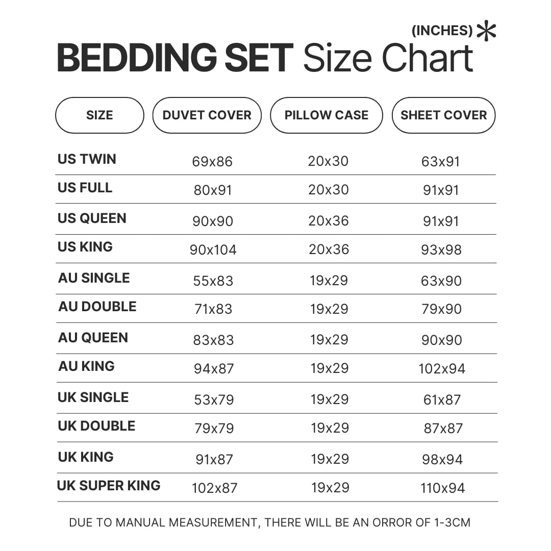 Beding Set Size Chart - Overlord Shop
